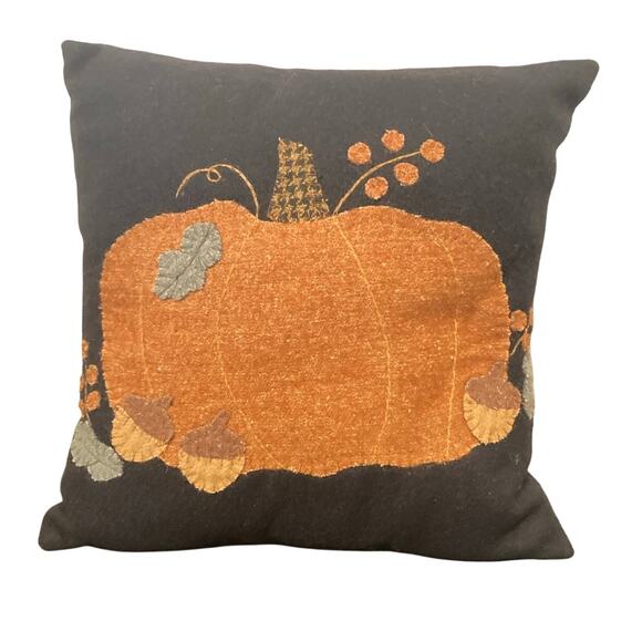 Fall Pumpkin Acorns Pillow 14x14 36 Percent Wool Home Collections Raghu India - Picture 1 of 5